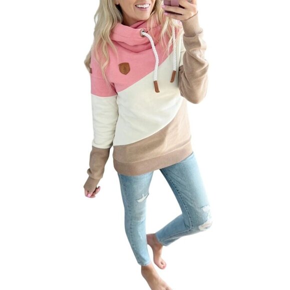 Wanakome Selene Color Block Hoodie Pink Cream Tan Size M - Picture 1 of 11